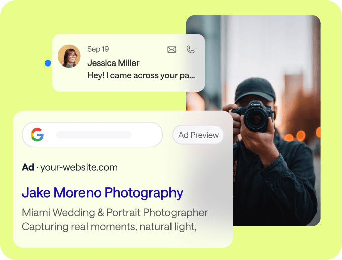 Ad preview and lead notification cards